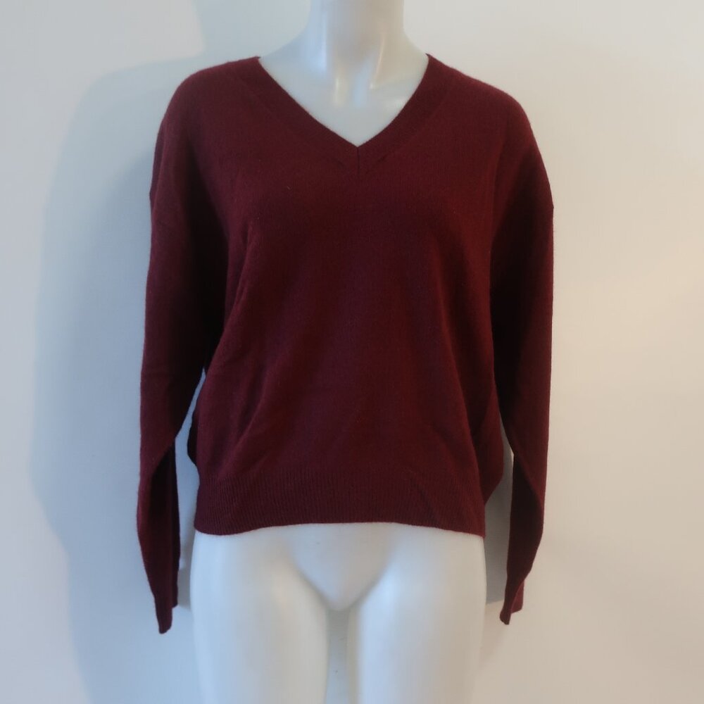 Womens Crush Burgundy 100% Cashmere V-Neck Sweater 2 US/M